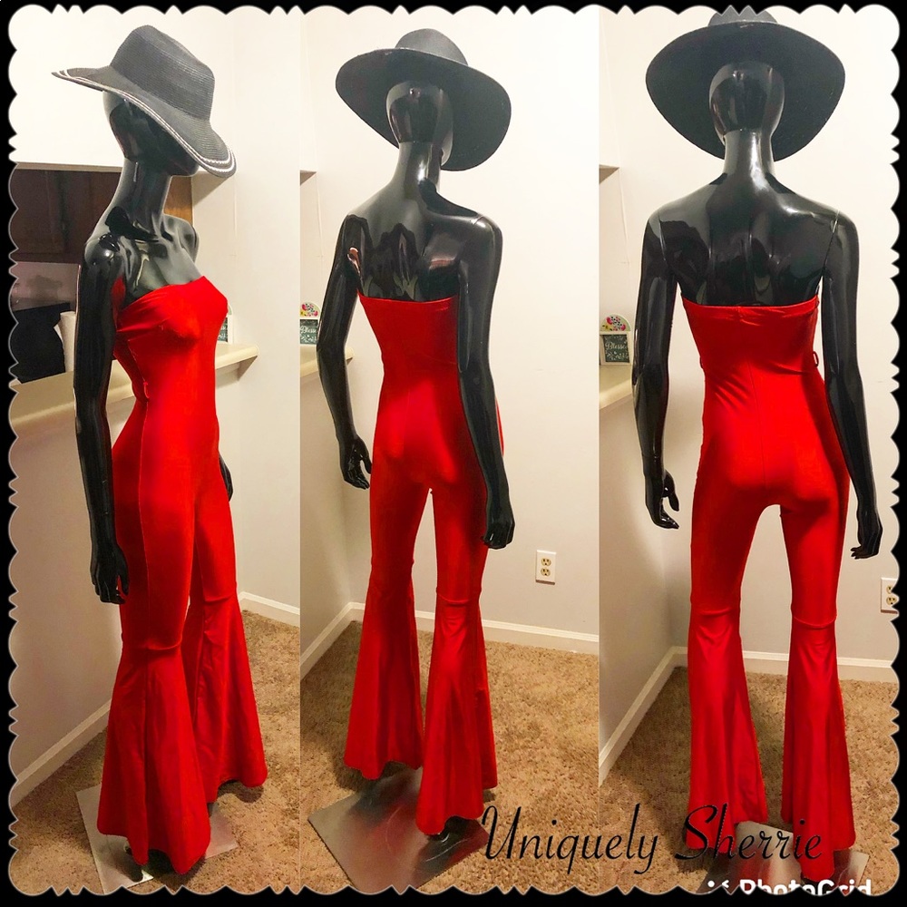 Red Bellbottom Jumpsuit - Picture 2 of 12